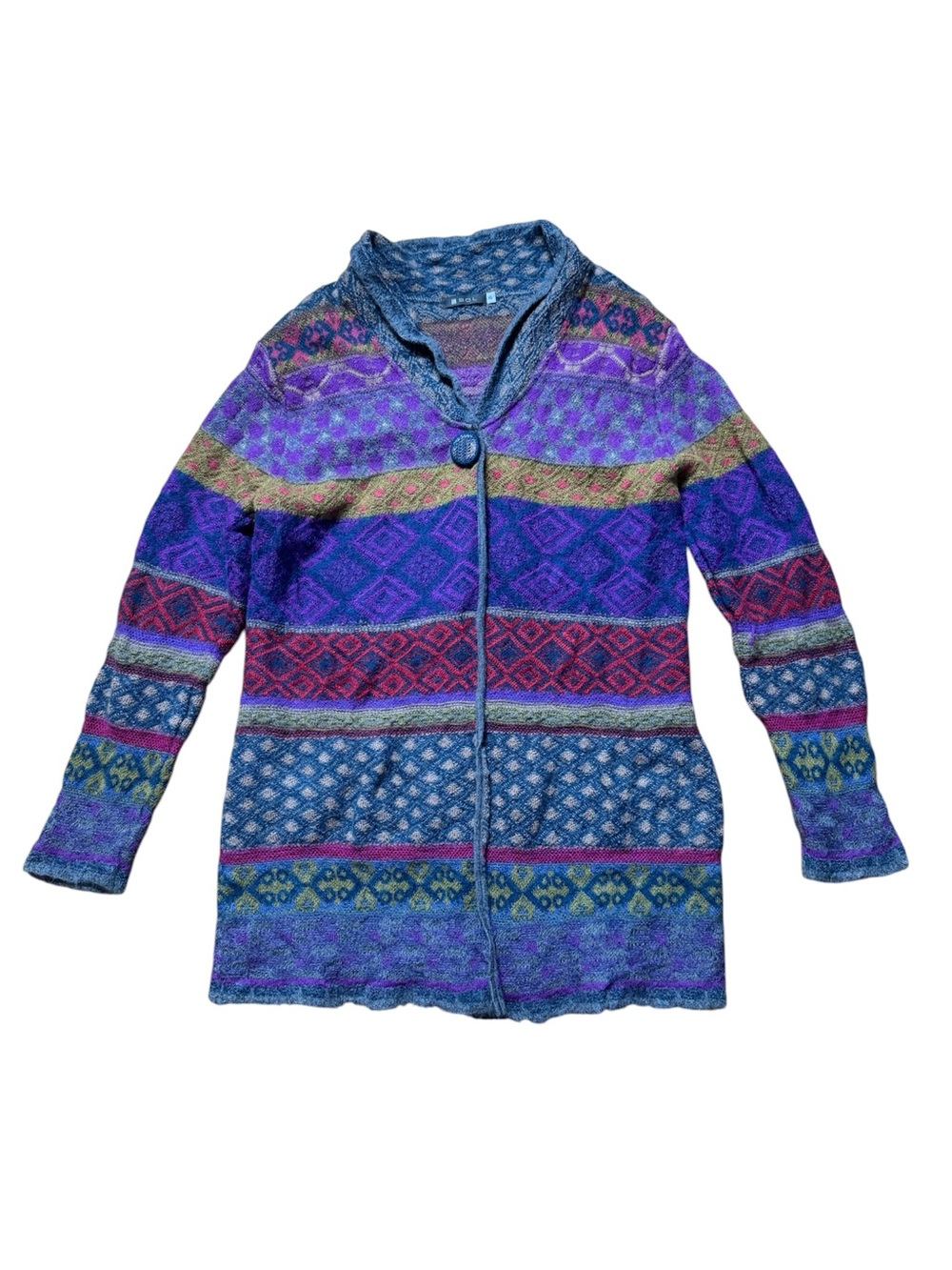 SOL Baby Alpaca Cardigan Sweater Knit Top Button Art To Wear XL Purple Peru
